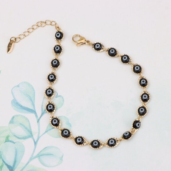 "Evil Eye Rose Gold Bracelet with Adjustable Chain - Elegant Design, XPBL0822 - Picture 1 of 12